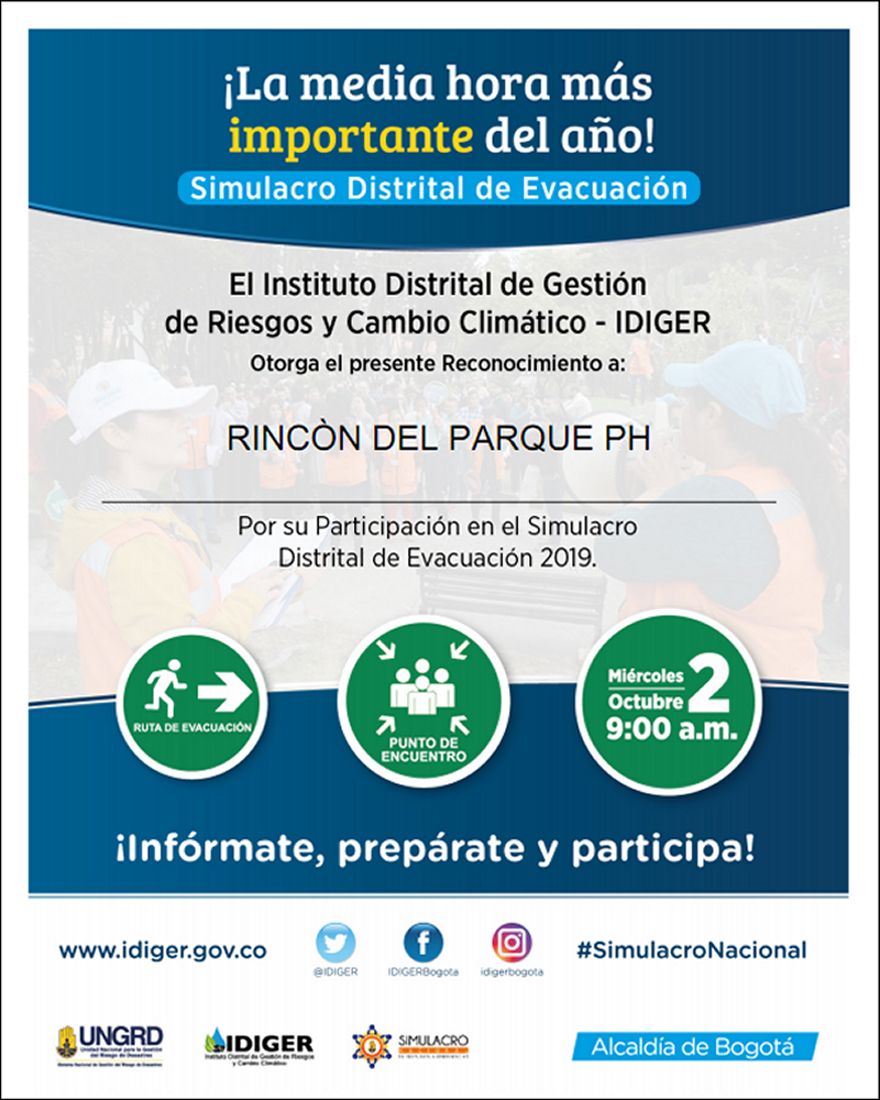 Certificado de Participación Simulacro Distrital de Evacuación 2019