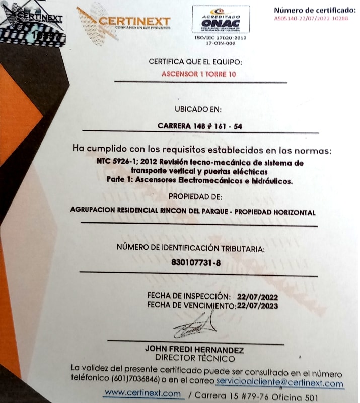 17-08-2022, Comunicado: Certificación Sistemas de Transporte Vertical
