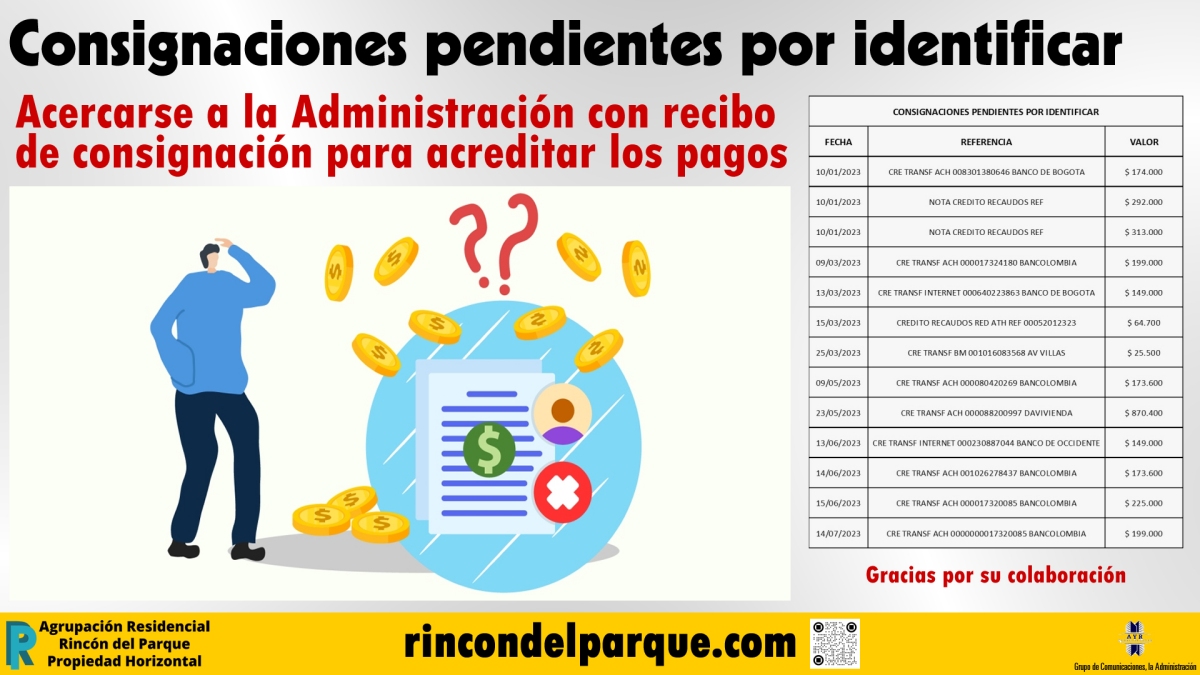 2023-08-30, Comunicado: Consignaciones pendientes por identificar