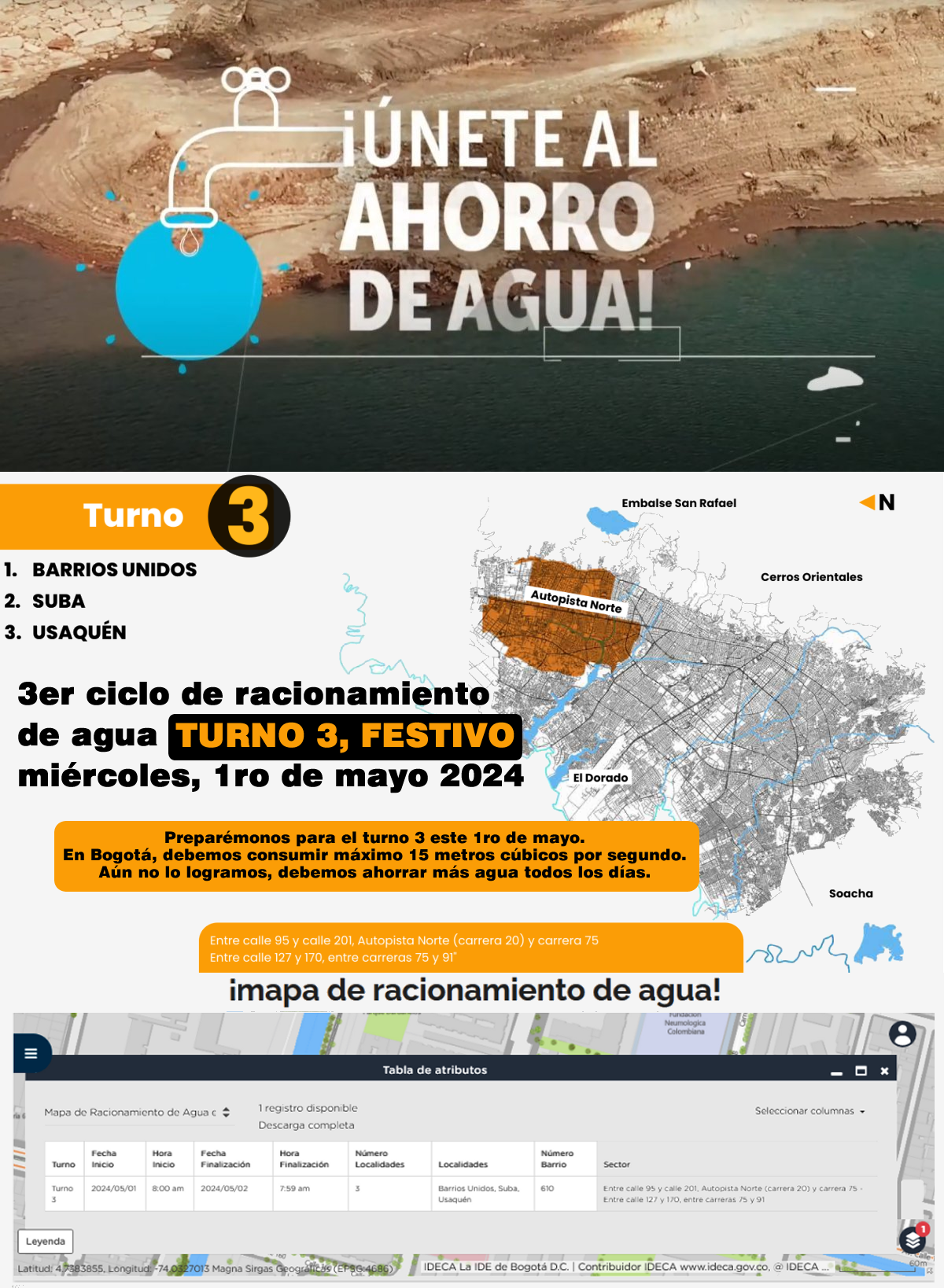 2024-04-29, Comunicado: Restricción en el servicio de agua, 3er Turno, 1ro de mayo 2024