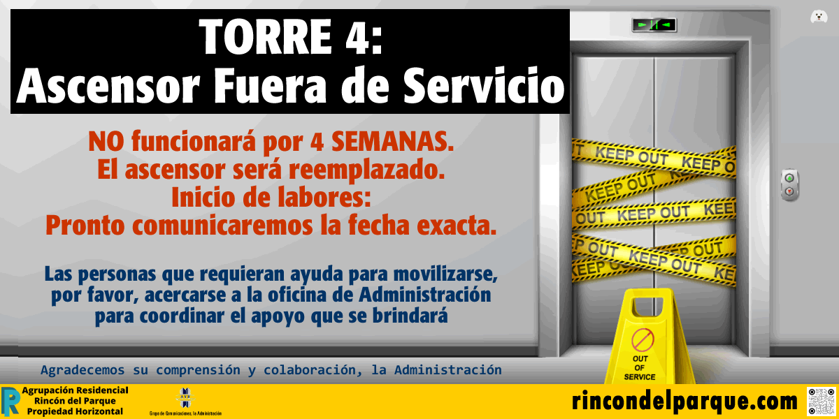 2024-05-30, Comunicado: Ascensor Torre 4 Fuera de Servicio