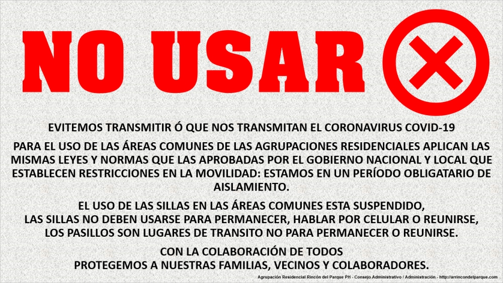 22-03-2020 Coronavirus COVID-19: Comunicado No 2 - No Usar las Áreas Comunes